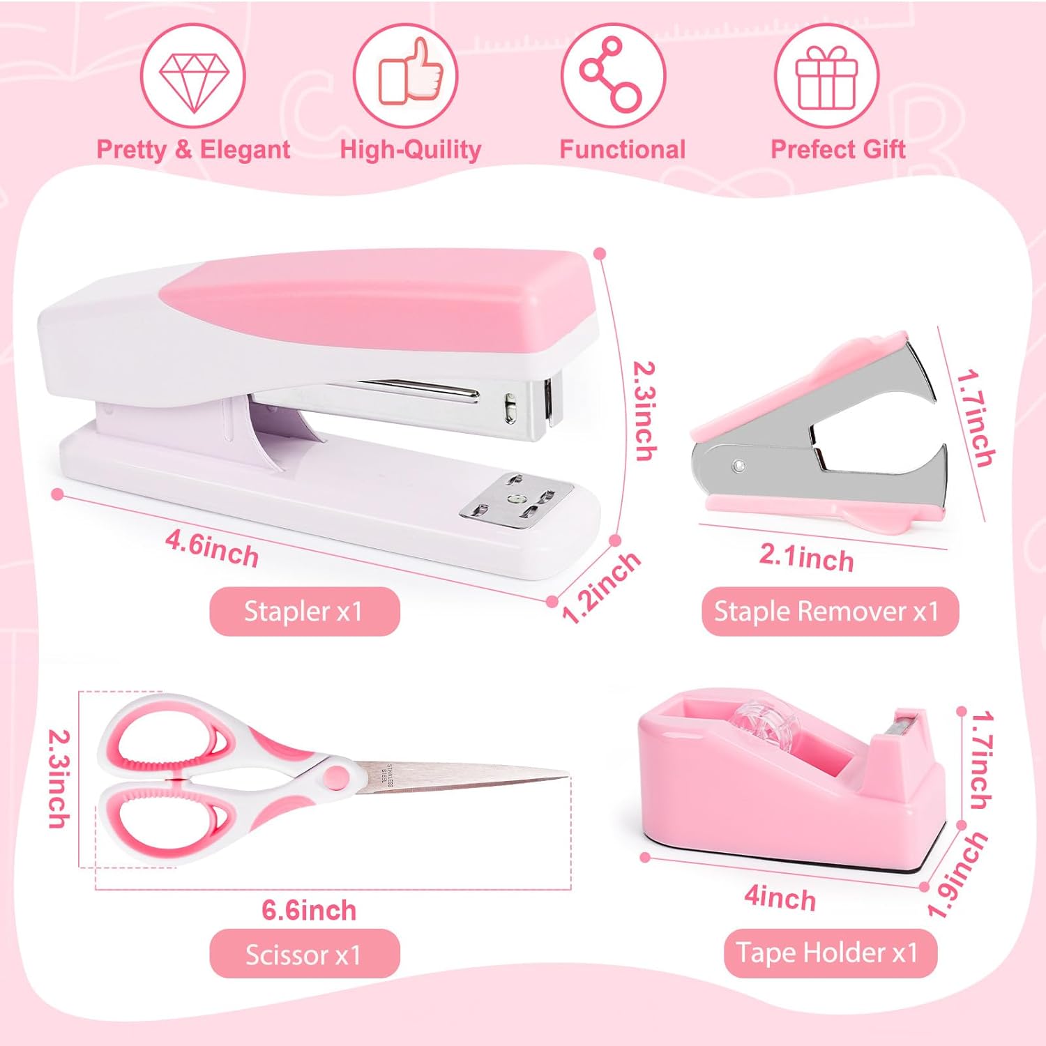Pink Office Supplies PinkAccessories for Women CuteandDisnser Set-Remover ClipsScissor Knife RulerGift for Coworkers Stunts - Image 2