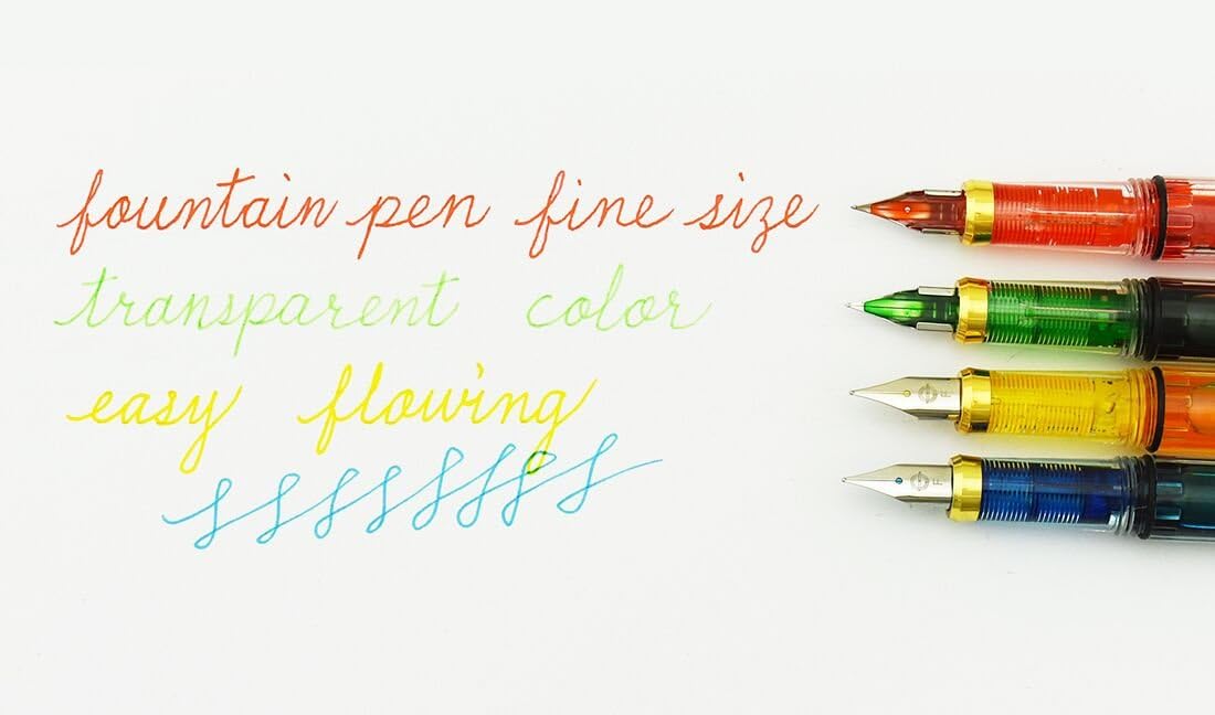 4 PCS 3008 Piston Fountain Pen Fine Nib Transparent Diversity Color Gold Trim Set - Image 2