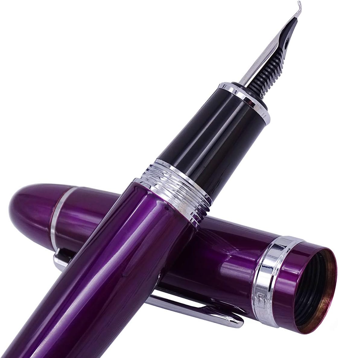 159 Fountain Pen, Pen Bent Nib, Purple Lacquer Silver Trim Big Heavy Pen with Pouch and Ink Converter - Image 2