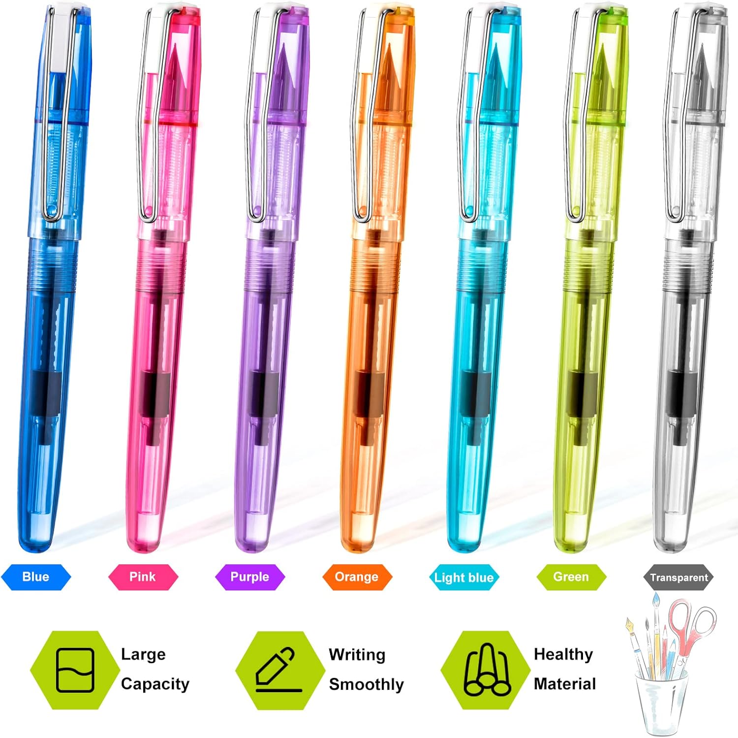 16 Pieces Fountain Pen Refillable Disposable Fountain Pens for Writing Fine Nib Signature Ink Pen Piston Filling Pen for Calligraphy Painting, Drawing, School, Scrapbook and Sketch(Multicolor) - Image 2